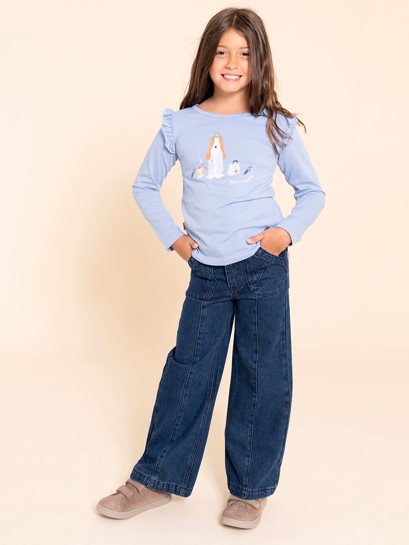 Polera Manga Larga Niña Imagine Celeste